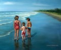 enfants sur la plage bleue Impressionnisme enfant